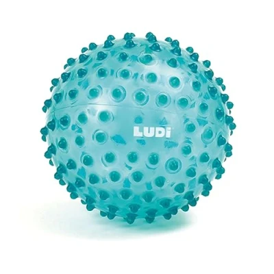 Image de Ludi Balle de Massage Bleue Éveil Sensoriel pour Bébé dès 6 Mois Picots Tendres Stimulation, Dextérité et Coordination 100% PVC Lavable Ø 20 cm Soulage Les Dents Favorise Le Jeu