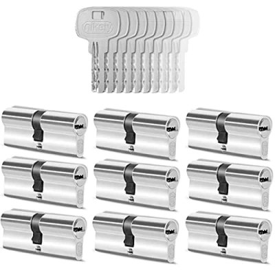 Image de GERCAR 9x Cylindre de serrure/barillet porte d&#039;entree/interieure 60 mm serrure 30/30 En laiton nickelé Avec 45 clés Longueur : mm, A: 30 B