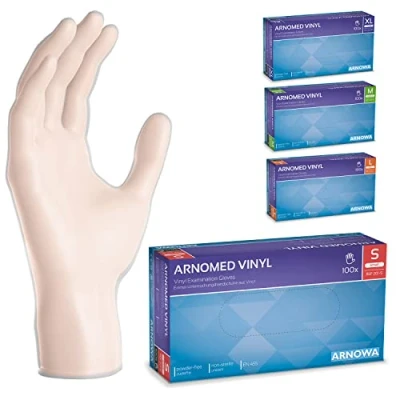 Image de gants jetables ARNOMED en vinyle S, 100 pièces/boîte, gant non poudre, jetable, vinyle, boite de jetables, disponibles tailles M, L &amp; XL, hygiene