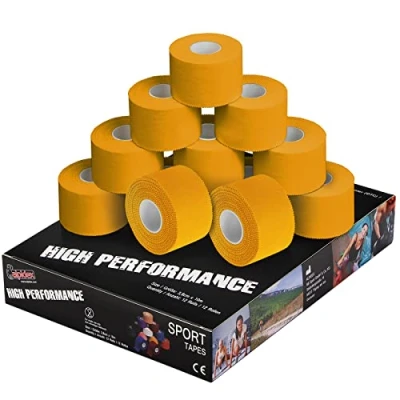 Image de ALPIDEX 12 x Sport Tape 3,8 cm 10 m Ruban Adhésif Différente Couleurs Articulation Bandage Non Élastique Handball Football Volleyball, Couleur:Jaune