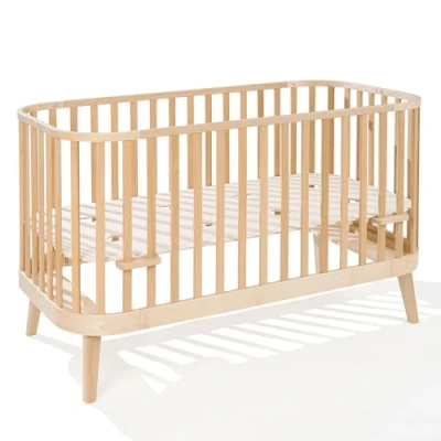 Image de ATB Lit Bebe 3in1 Enfant Canape Evolutif 140 x 70 cm Junior Baby Bed Grandissant Cot avec Matelas Niveaux Réglables Barrière de Sécurité en Bois Cododo Chambre Hauteur