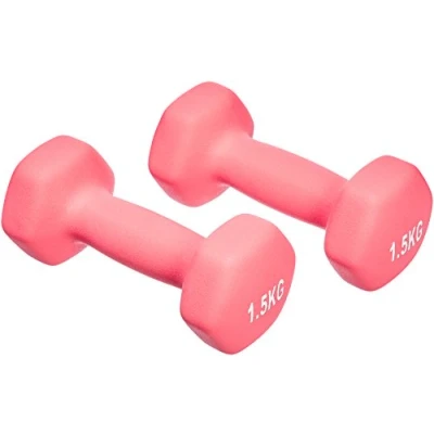 Image de Amazon Basics Paire d&#039;haltères en néoprène 2 x 1.5 kg, 3.0 Rose