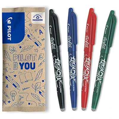 Image de PILOT 4 Frixion Ball Encre Gel Effaçable Stylo Roller Rechargeable et Ergonomique 1 Bleu, Noir, Rouge, Vert Pointe moyenne