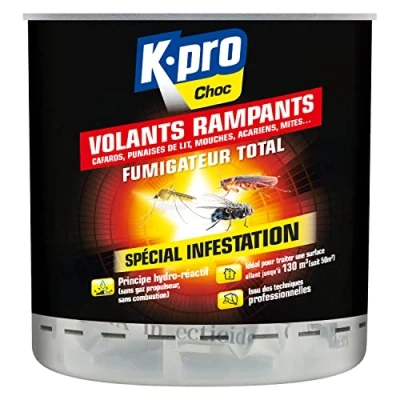Image de K.PRO Choc Fumigateur Total Élimine Tous Les Insectes Volants &amp; Rampants Spécial Infestation Action Radicale Technique Professionnelle Pour 130m3 10g
