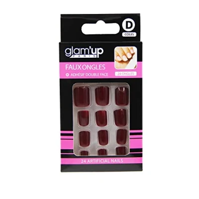 Image de Glam’Up Paris Faux Ongles Pleine Couverture Facile à Utiliser 24 par Boîte + Adhésifs Double Face Forme Carrée Arrondie N35 Prune