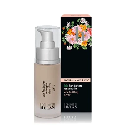 Image de Helan, I Colori di Helan Fond de Teint Couvrant Imperfections Bio Anti Rides avec Acide Hyaluronique Finish Mat Léger pour Maquillage Femme Lumineux Protection Solaire SPF10 30 ml Made in Italy
