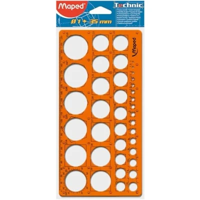 Image de Maped Trace Cercles Pairs et Impairs de 1 à 35 mm 39 Règle 22 cm Pochoir Technic Antichoc Normographe Rond Pour Tout age