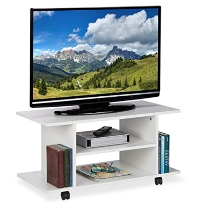 Image de relaxdays Meuble TV sur Roues, 4 Compartiments Ouverts, Table d’appoint Mobile, pour appareils, CDs, DVDs,HlP40x80x40cm, Panneau de Particules, Plastique, 40 x 80 cm