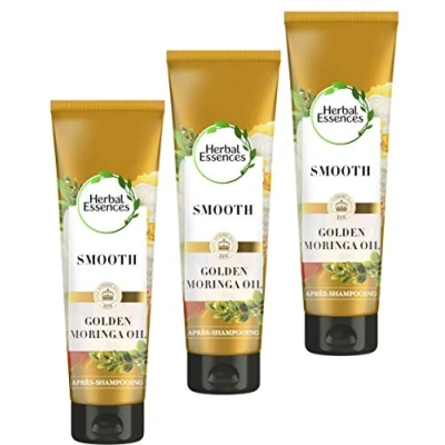 Image de Herbal Essences Après Shampoing Pure Huile de Moringa Dorée Douceur, 90% d&#039;ingrédients d&#039;origine naturelle, sans Parabènes, Colorants, Silicones, Paraffine, lot 200ml x3