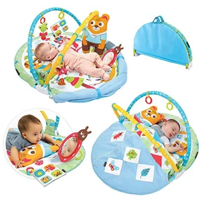 Image de Yookidoo Tapis Eveil Bébé 3 en 1 Évolutif Jouet Pliable Couverture, Arche, Hochets, Oreiller et Miroir Inclus Cadeau 0 à 12 Mois