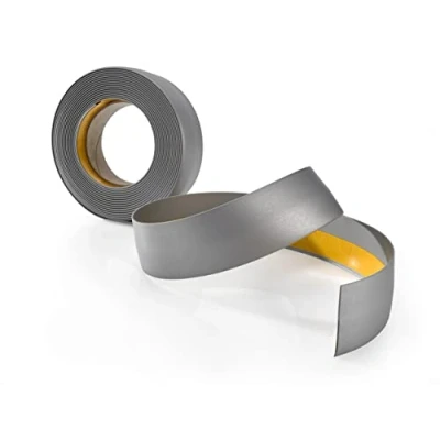 Image de Plinthe adhésive Profilé de transition recouvrement sol pour l&#039;intérieur PVC Flexible Plat Largeur 30 mm Longueur 5 mètres Argent