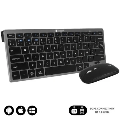 Image de Combo Multidispositivo Subblim OCO020 Clavier et Souris Inalámbricos Bluetooth 5.2 USB RF 2.4G Gris