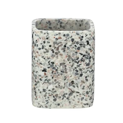Image de WENKO Gobelet à brosser Les Dents Terrazzo, Porte Brosse de qualité supérieure en polyrésine Robuste, 8 x 10,5 cm, Multicolore