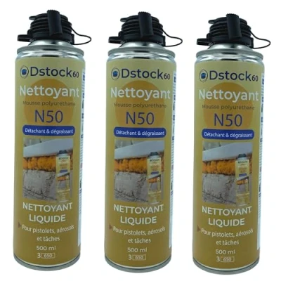 Image de DSTOCK60 LOT DE 3 NETTOYANTS MOUSSE EXPANSIVE POLYURETHANE NETTOYANT POUR PISTOLETS, AEROSOLS ET SURFACES DETACHANT, DEGRAISSANT 500 ML
