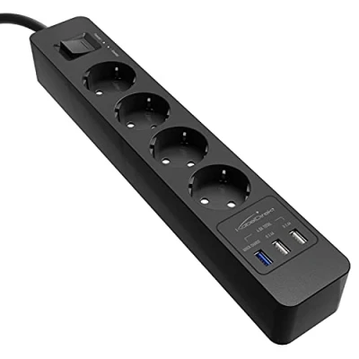Image de KabelDirekt Bloc multiprise avec 4 Prises (USB, Quick Charge 3.0, Jusqu’à 3x Plus Rapide Selon l’Appareil, Protection parafoudre/surtension, testé par TÜV, Noir)