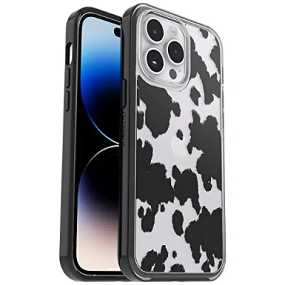 Image de OtterBox Symmetry Clear Coque pour iPhone 14 Pro Max, anti chute, protection fine, supporte 3 x plus de chutes que la norme militaire, antimicrobien, Cow Print