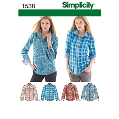 Image de Simplicity Patron de Couture 1538 : Chemise boutonnée sur Le Devant, Taille Papier, Blanc, R5 (42 44 46 48 50)