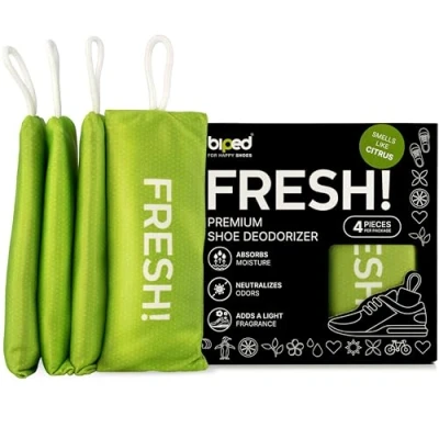 Image de biped FRESH! désodorisant premium pour chaussures coussinet parfumé avec charbon de bambou actif neutralise la sueur et les odeurs dans baskets sacs sport z2925(CITRUS, 4 pieces)