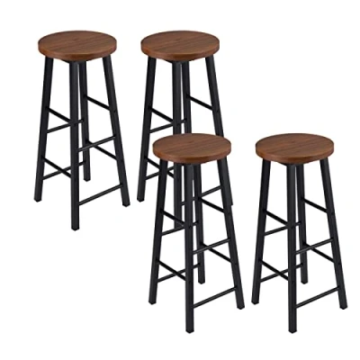 Image de WOLTU Lot de 4 Tabourets Bar Tabouret Bistrot Structure en Acier Stable et Durable Surface d&#039;assise MDF,Hêtre Foncé BH130dc