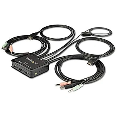 Image de StarTech.com Commutateur KVM HDMI à 2 ports avec câbles incorporés USB 4K 60Hz