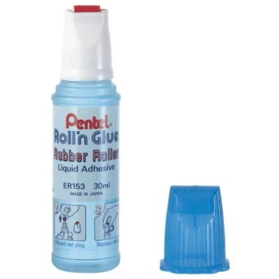 Image de Pentel Inodore Colle liquide rouleau applicateur caoutchouc flacon 30 ml Bleu