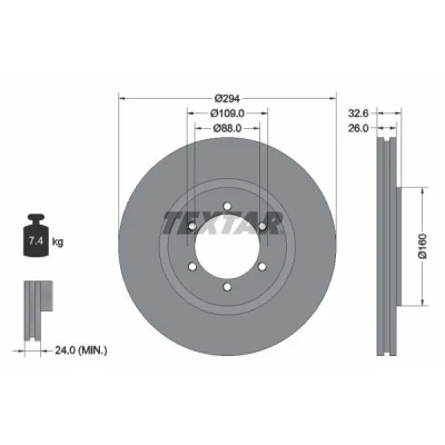 Image de TEXTAR 92162600 Disque de frein 294 26 06/06 109 ventilé l&#039;intérieur sans boulon fix roue, moyeu roue SSANGYONG: Rexton / 2