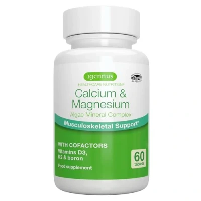 Image de Calcium &amp; Magnésium Marin Complexe Minéral avec Vitamine D3, K2 et Bore, pour la Santé des Os, 100% Vegan, sans additifs indésirables, 60 comprimés par Igennus
