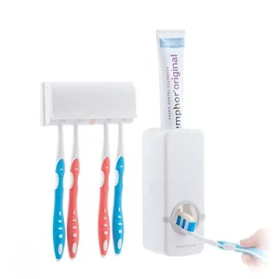 Image de InnovaGoods® Distributeur de Dentifrice avec Support pour brosses à Dents Diseeth, économise du et Garde Vos en Ordre, Design Compact, idéal la Salle Bain.