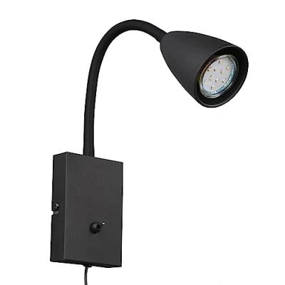 Image de Trio, Applique, Wanda 1xGU10, max.10,0 W Corps: Métal, noir mat L:8,5cm, H:23,5cm, P:22,0cm Interrupteur,Flexible,Montage au mur,IP20,Sans illuminant,FLEXConnect