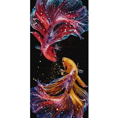 Image de Awesocrafts Point de Croix Kit Complet Estampé, Poisson Estampillé 14CT 2 brins 38x71cm Broderie Imprimé