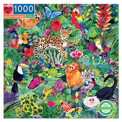 Image de eeBoo Amazon Rainforest 1000 pièces Animaux Carton recyclé pour Adulte Puzzle sur la forêt amazonienne, PZTAZR, Multicolore, 1 EA