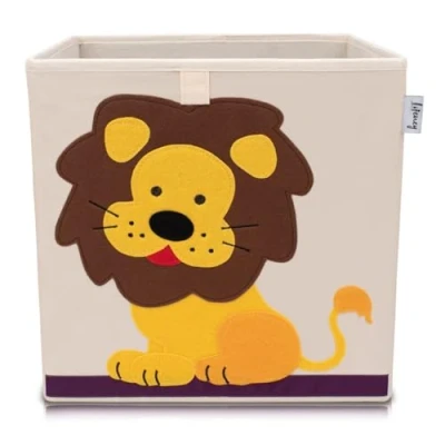 Image de Lifeney 833075 Boîte de rangement lion, Coffre à jouet, Feutre, Polyester, Coloré, 33 x cm