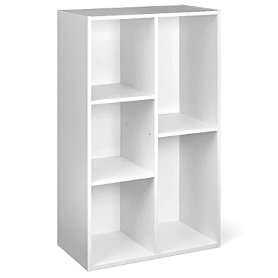 Image de Amazon Basics Bibliothèque cubique avec 5 compartiments de rangement, Uni, Blanc, 50 x 24 80 cm