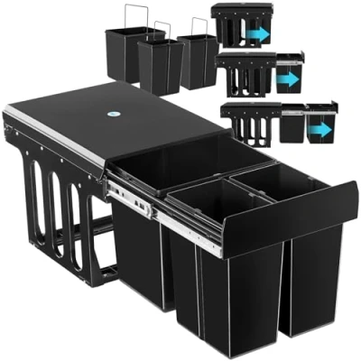 Image de TECTAKE Collecteur de déchets ASHLYN 31 L et 3 compartiments avec ouverture à rails télescopiques 35 x 48 cm