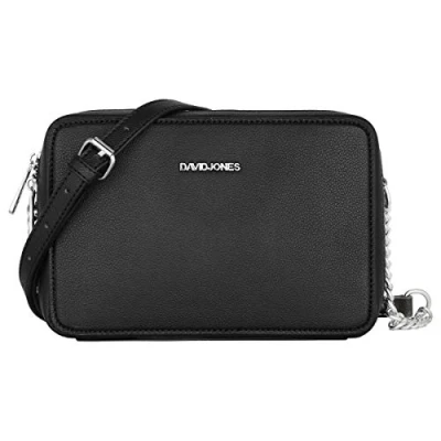 Image de David Jones Petit Sac Bandoulière Rectangulaire Femme à Main Chaîne Porté Epaule Cuir PU Rigide Rectangle Compartiment Zip Besace Sacoche Pochette Soirée Mode Tendance Noir