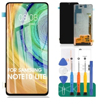 Image de SRJTEK Ecran OLED pour Samsung Galaxy Note 10 Lite LCD Remplacement d&#039;écran SM N770F Numériseur Tactile Kit de réparation sans Cadre (Noir, avec Reconnaissance d&#039;empreintes digitales)