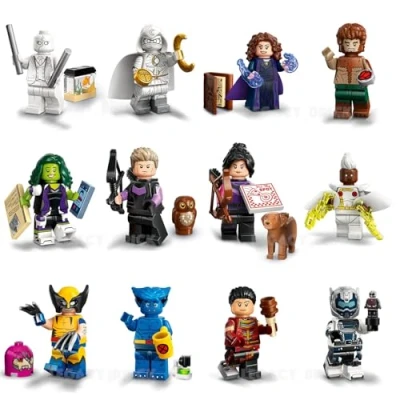 Image de LEGO Marvel Series 2 Minifigure : Lot complet de 12 figurines Beast Wolverine Moon Knight Hawkeye Comprend un calendrier Man Capes Superhéros 71039