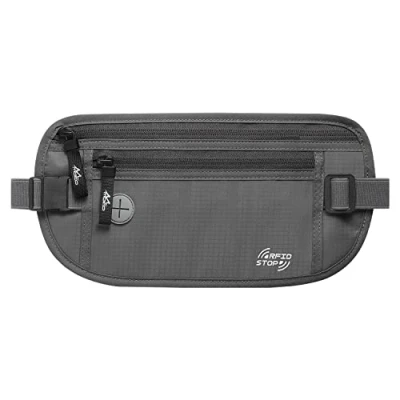 Image de MoKo Ceinture de Sport, Sac à Bandoulière avec Poches en Maille, Course Étanche pour Voyage Cyclisme Hommes Femmes, Banane Sport Sécurité Passeport Monnaie Cartes Gris Foncé