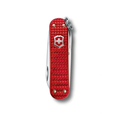 Image de VICTORINOX Couteau de Poche Classic Precious Alox, 5 Fonctions, Outil Multifonction avec Ciseaux, Tournevis, Porte Clés, y c. Boîte Cadeau, Iconic Red