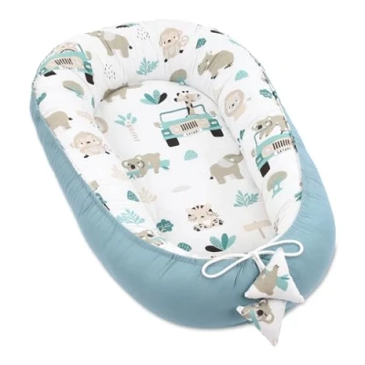 Image de Nid d&#039;ange cocon nouveau né Reducteur de lit Bebe 90 x 50 cm câlin fait main cale pour en coton Afrique Bleu