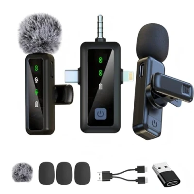 Image de microphone cravate sans fil 3 en 1, pour iPhone, Android, iPad, enregistrement vidéo, streaming, interview, Vlog, Tiktok, Youtube