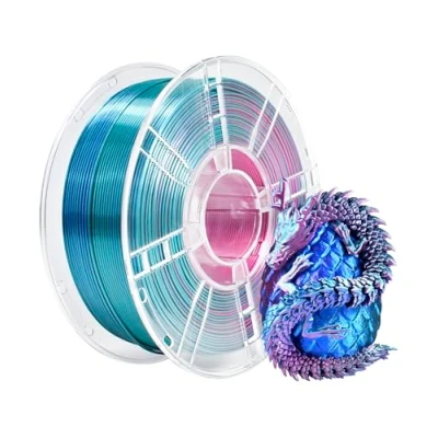 Image de iBOSS Filament PLA + tricolore en soie 1,75 mm pour imprimante 3D Plus +/ 0,02 1 kg/bobine, finition haute brillance, rouge, bleu et cyan