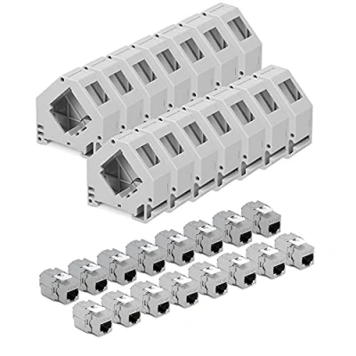 Image de kwmobile 16x Module Keystone RJ45 Cat 6a Modules de Brassage pour Branchement Câble Connecteur Blindé avec Support Rail DIN