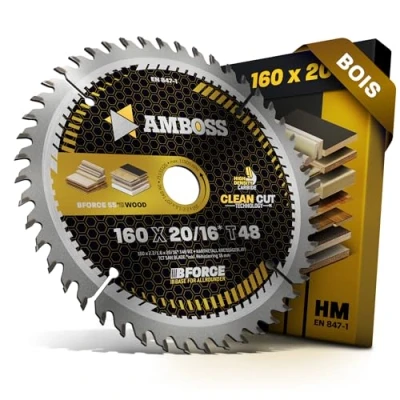 Image de AMBOSS WERKZEUGE® Lame de scie circulaire HM 160 x 20 16 dents Z48 pour bois Coupe fine mm + bague réduction Compatible avec Festool HKC