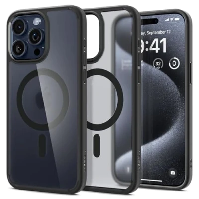 Image de Spigen Coque Magnétique pour iPhone 15 Pro [Translucide Givrée] en Dos PC et Bumper TPU Ultra Hybrid MagFit Frost Noir