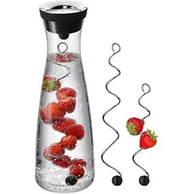 Image de WMF Basic Carafe à Eau 3 pièces, de 1 l avec 2 brochettes Fruits différentes Tailles, en Verre Couvercle, Couvercle Silicone, Fermeture Closeup