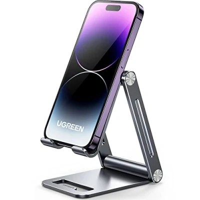 Image de UGREEN Support Téléphone Bureau en Aluminium Stand Smartphone Pliable Ajustable Compatible avec iPhone 16 Plus Pro Max 15 14 13 12 11 Galaxy S24 Ultra S23 S22 Pixel 8 7a 6a (Gris)