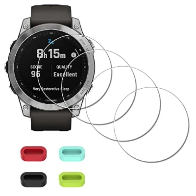 Image de iDaPro Protection Ecran pour Garmin fenix 7 / Sapphire Solar Verre Trempé, Montre Vitre Films Protecteurs +Bouchons en Silicone 4 Pièces
