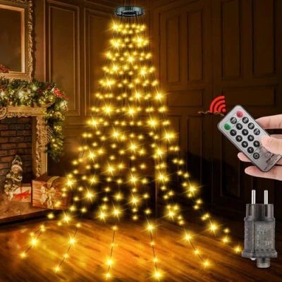 Image de Guirlande Lumineuse Sapin de NoëL 240LED 2M x 12 Guirlandes Lumineuses Arbre Noel Blanc Chaud avec 8 Modes et Minuterie Mémoire Ilumineuse étanche pour Extérieure Intérieure Lumineux Décorations
