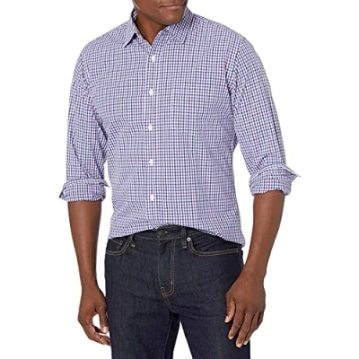 Image de Amazon Essentials Chemise en Popeline à Manches Longues, Style Décontracté, Coupe Standard Homme, Bleu Violet Motif Vichy, S